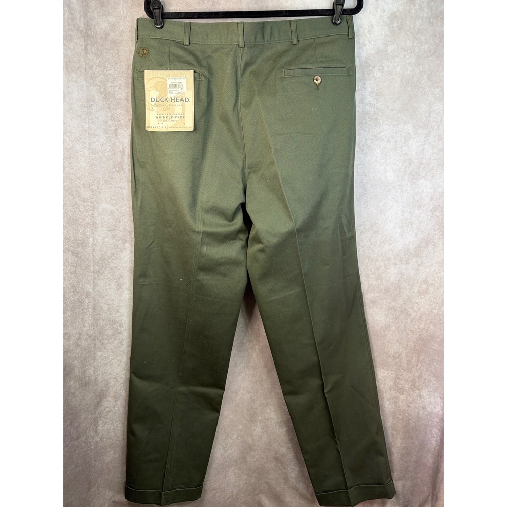 Duck Head Twill Pants Mens 38x32 Moss Green Double Pleat Cuffed Relaxed Fit NEW - Picture 5 of 6